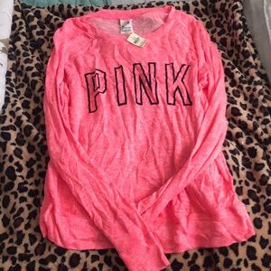VS Pink bright pink crew neck sweater